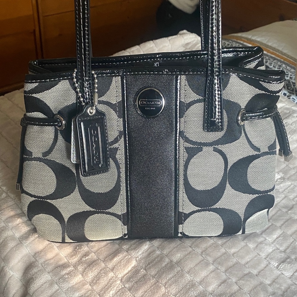Coach Black and Gray Signature Shoulder Bag